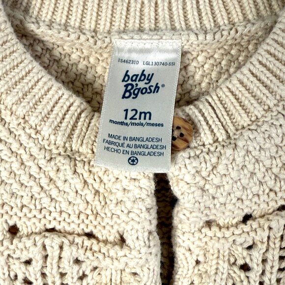 Baby B'gosh Button Front Chunky Crochet Cardigan Sweater Baby 12 Months Cream - Picture 2 of 4